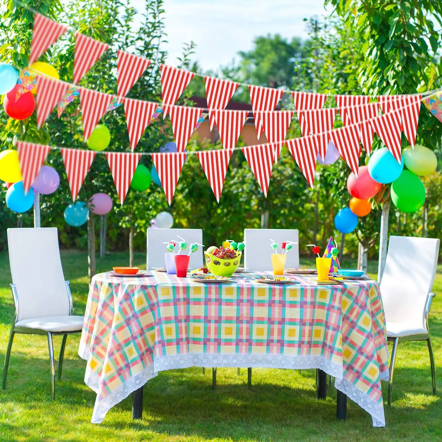 Карнавал тематические Вымпел для вечеринки баннер Пластик красный белый