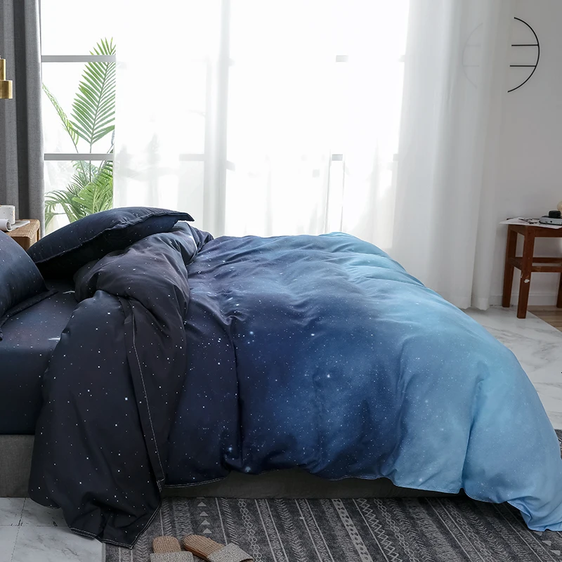Starry Night Sky Bedding Sets Moon and Star Pattern Gradient Color Duvet Cover Set Bed Sheet Pillowcases for Boys Multi Size