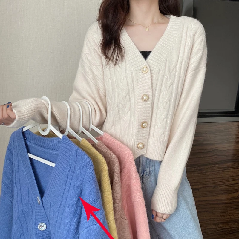 

Knited Cardigan Women's Spring Autumn Short Top 2021 New Gentle Loose Outer Wear Small Sweater Coat Korean Style White Casual