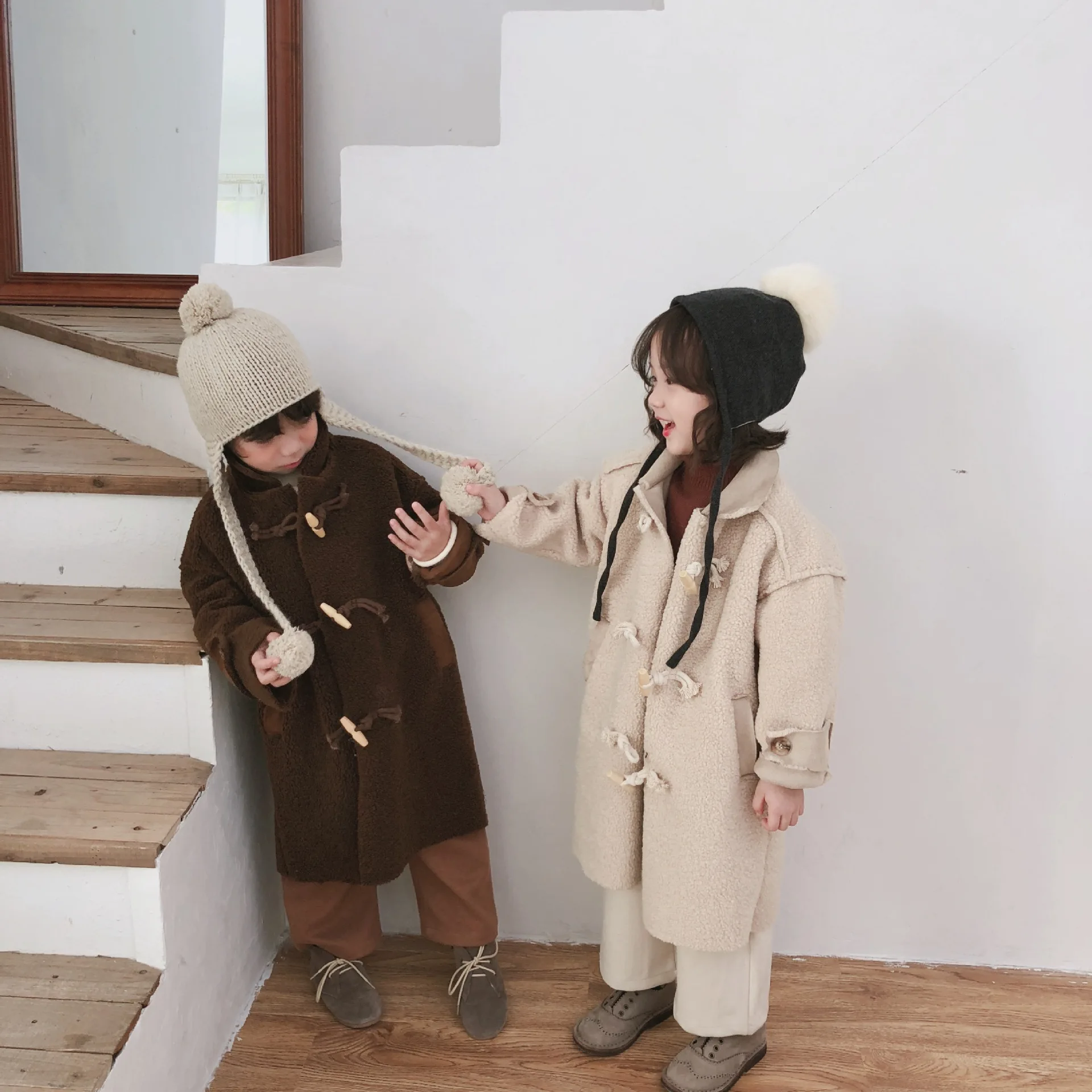 Осенне зимнее меховое пальто для мальчиков и девочек длинное свободная теплая