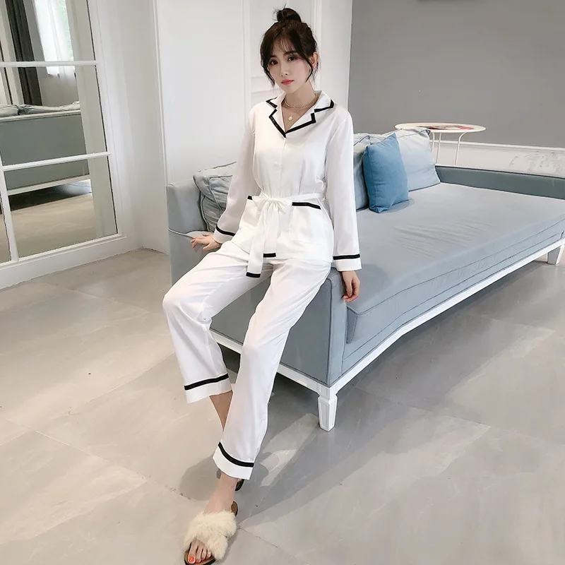 Корейские элегантные белые Сатиновые женские пижамные комплекты из ледяного