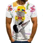 Футболка с милым рисунком кота, летняя повседневная футболка с коротким рукавом и круглым вырезом, уличная одежда с 3D-принтом животных, мужская одежда