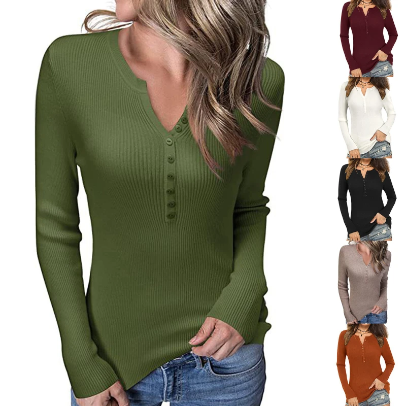 

Женская летняя футболка с V-образным вырезом и длинным рукавом