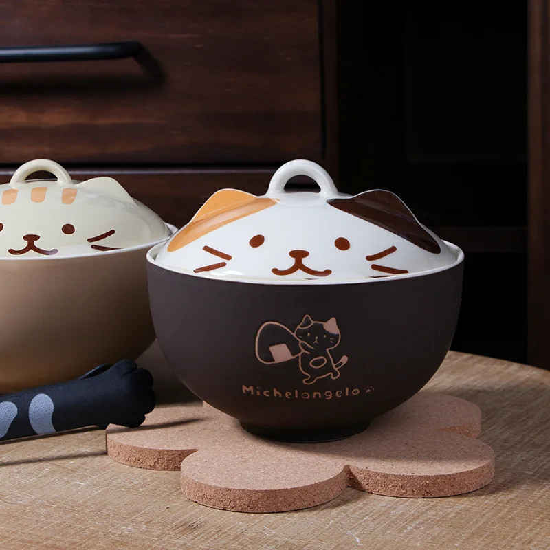 

Japanese Creative Cat Instant Noodle Ceramic Cup Bowl With Cover Bento Box Student Lunch Box Instant Noodle Bowl Soup Bowl Set