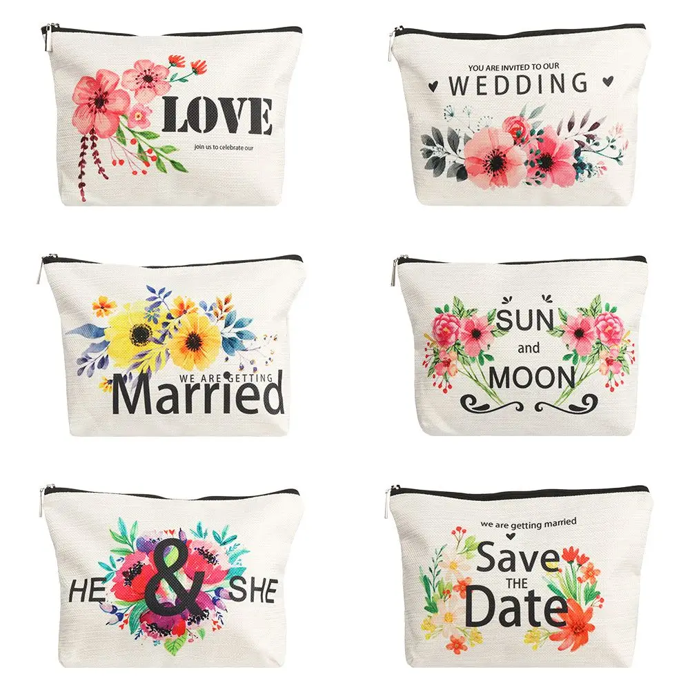 

Girls Women Waterproof linen Love Zipper Cosmetic Bag Letter Printed Make up bag
