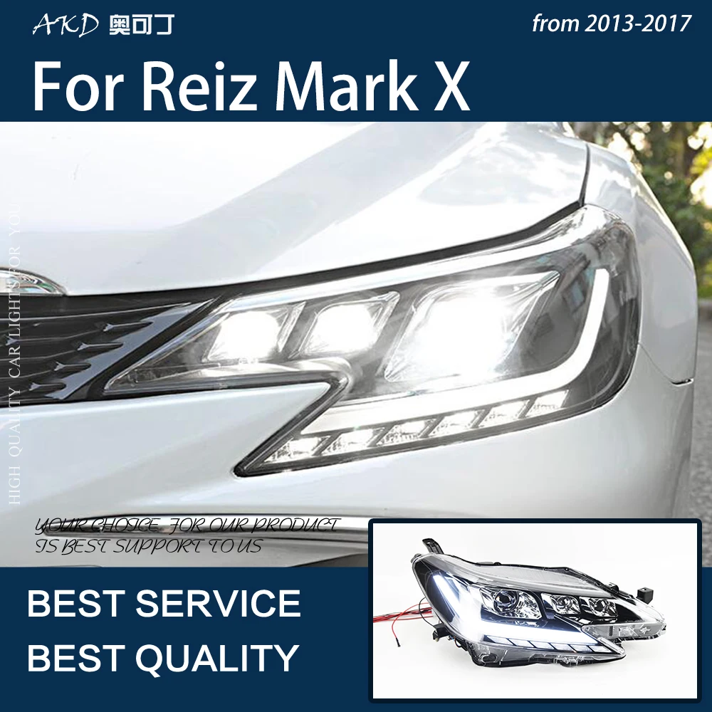 

Автомобильные фары для Reiz 2013-2018 Mark X, Светодиодные хрустальные динамические фары, LHD и RHD версия, лампа DRL, проектор, линзы, аксессуары