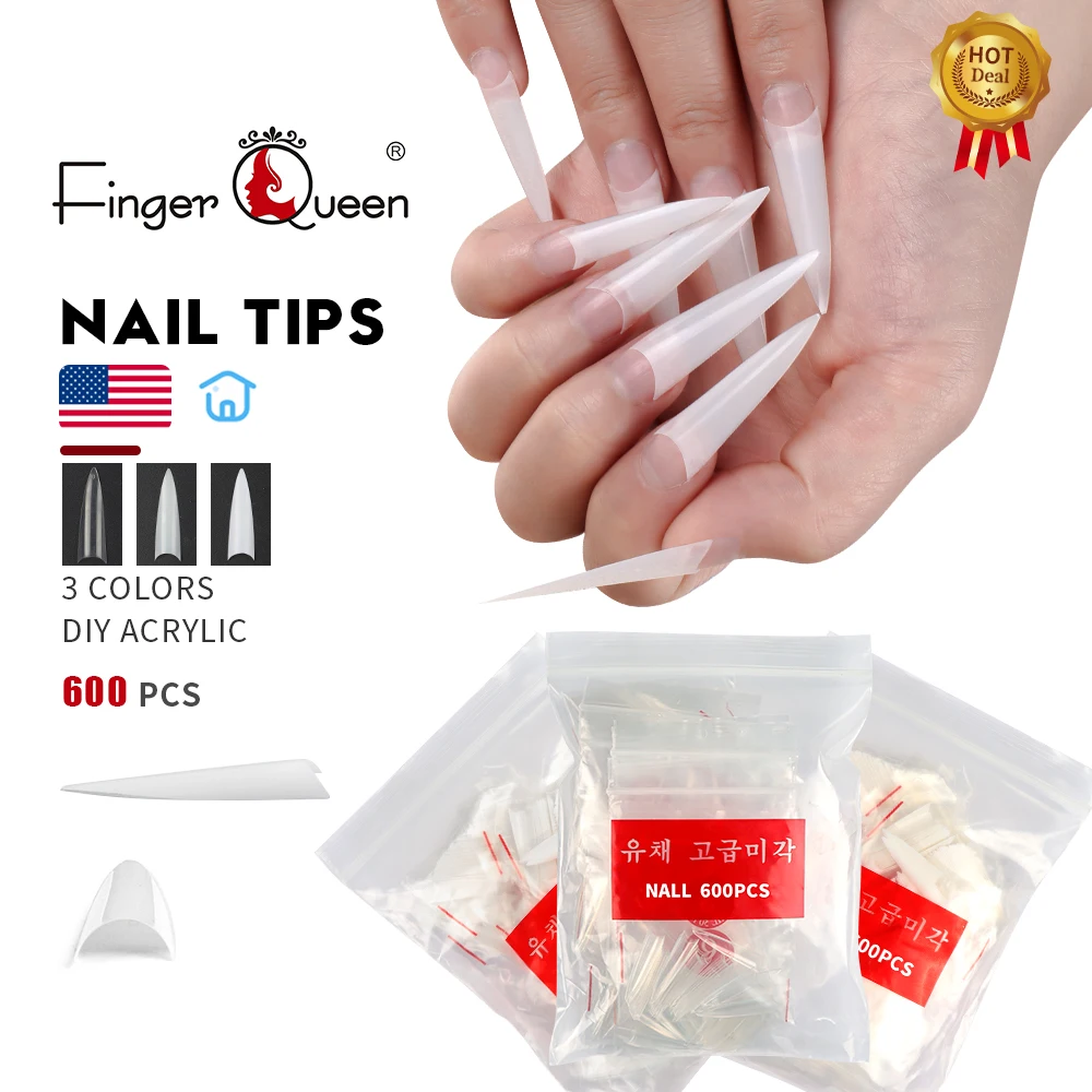 600 шт. накладные ногти для французского маникюра сверхдлинные на шпильках
