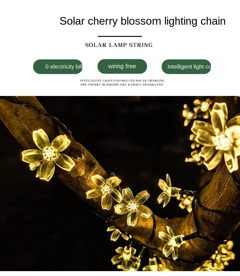 

Outdoor waterproof LED solar lamp string peach flower shape flashing lamp string Christmas courtyard decoration
