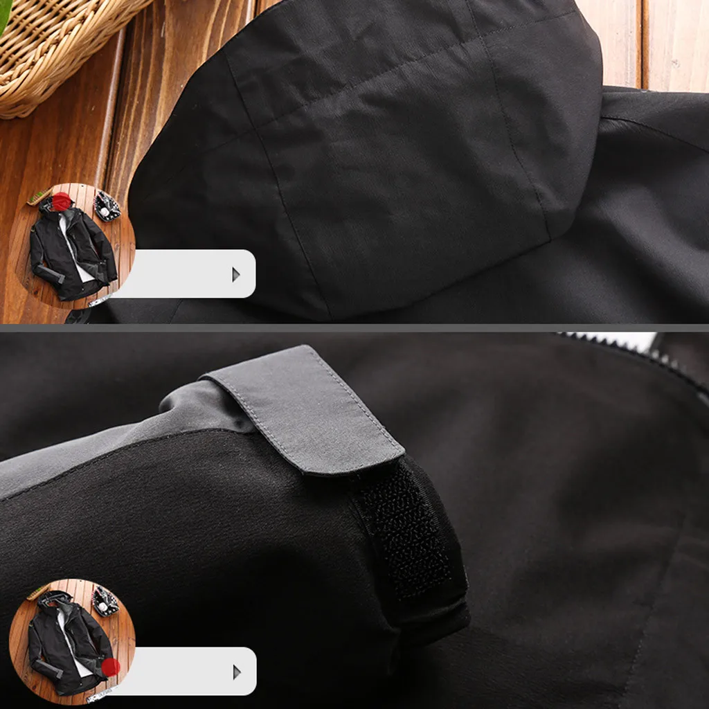 Men Fashion Hoodie Hat Detachable Windbreaker Waterproof Jacket Breathable Sport Outdoor Coat Softshell Fleece Jacket Mujer