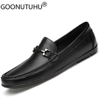 fashion mens shoes casual genuine leather cowhide loafers male classic white black slip on shoe man flats driving shoes for men