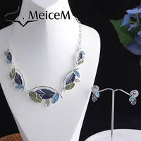 meicem women silver plated necklace sets 2021 new original design leaf necklace female luxury womens necklaces set for wedding
