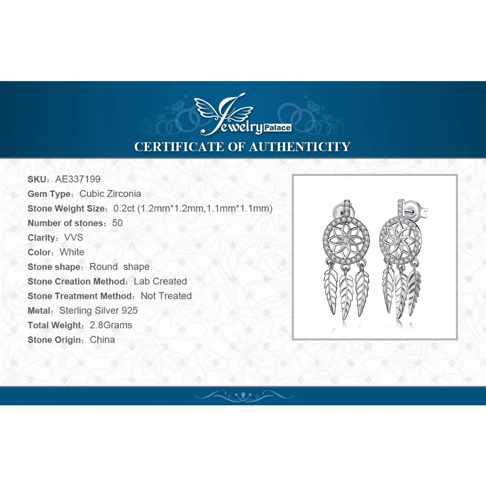 

JewelryPalace Bohemian Dream Catcher CZ Drop Earrings 925 Sterling Silver Earrings For Women Korean Earings Fashion Jewelry 2021