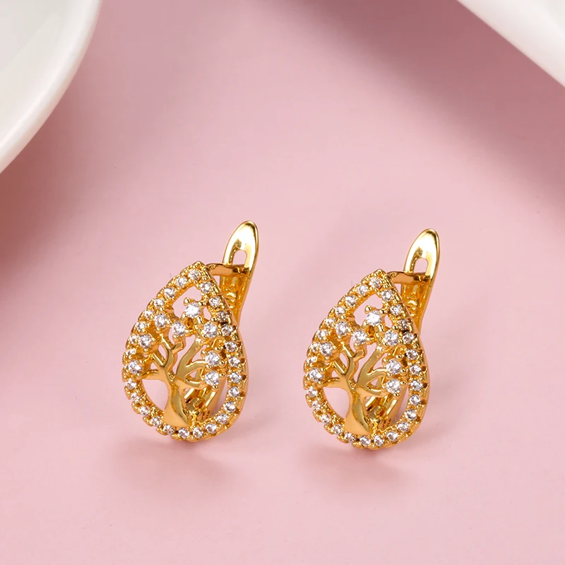 Популярные серьги-гвоздики Kinel с цветком на удачу и деревом модные золотые серьги