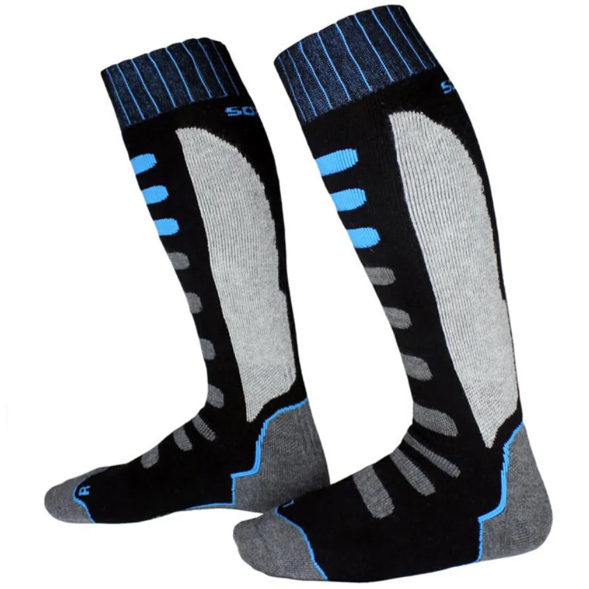 black blue Зимние теплые мужские и женские лыжные носки, хлопковые носки для сноуборда, велоспорта, катания на лыжах, футбола, Термо носки - Цвет: black blue
