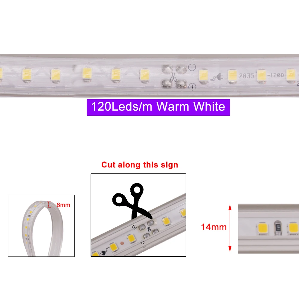 220V Светодиодные ленты светильник 2835 120LED высокое Яркость с регулируемой яркостью