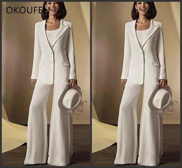 

White Mother of The Bride Dresses Set Three Pieces White Leg Pantsuits Kurti for Women Outfits Custom Make Uniform Suit madrinha