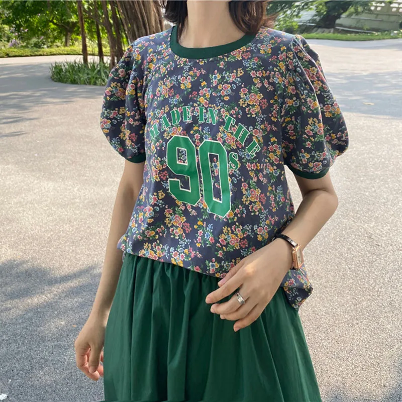 

GGROGHT 2021 Summer Woman Clothes New Vintage Puff Sleeve Floral French Tops Women Blouse Korean Style Shirts Chemisier Femme