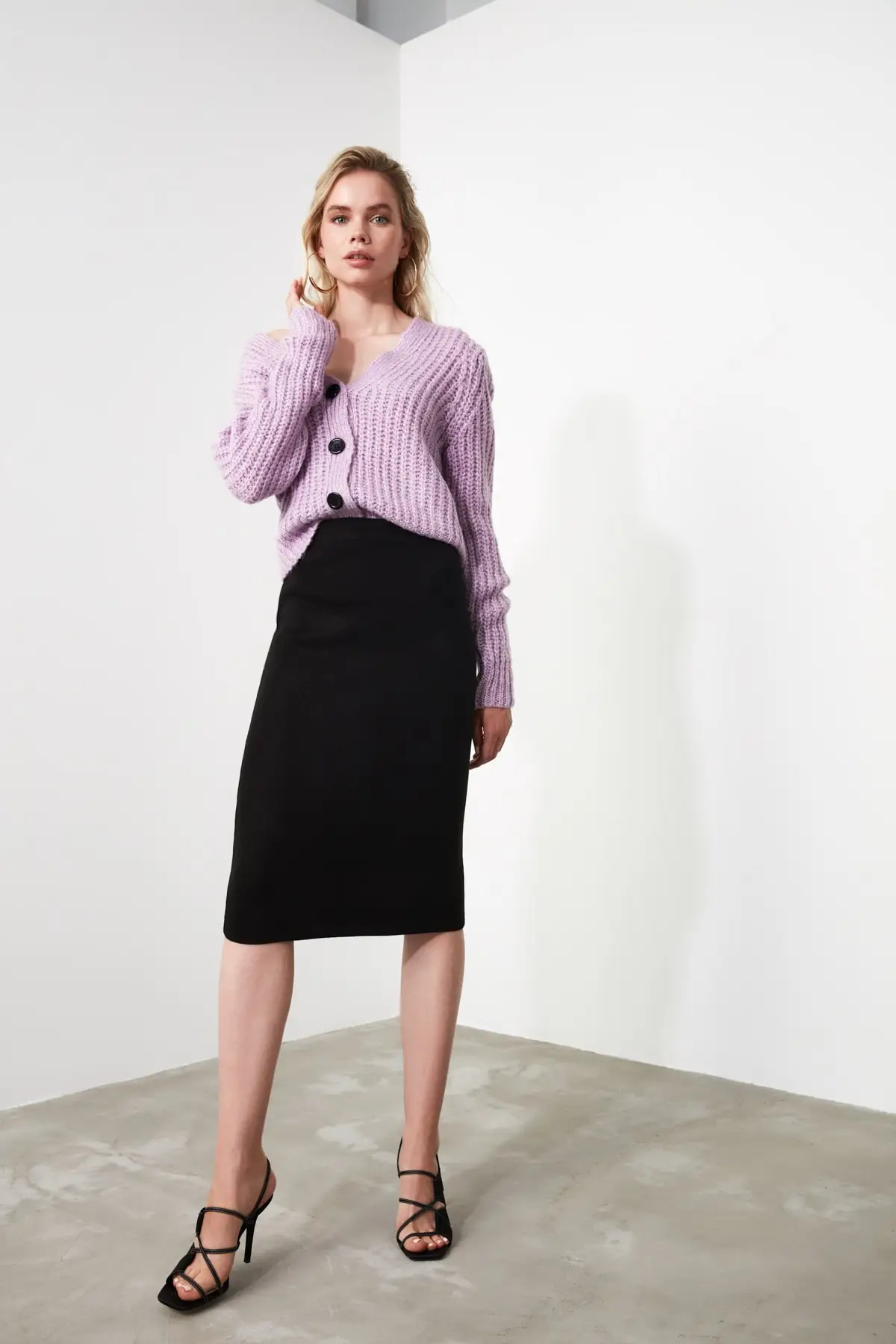 

Trendyol WOMEN-Black Pen Knitwear Skirt TWOAW20DU0006