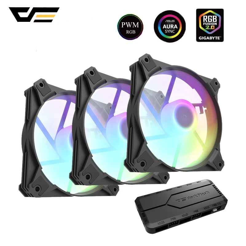 

darkFlash CX6 PWM RGB fan 120mm AURA SYNC Cooling fan 4pin+3pin PC Case Fan RGB Controller Adjust lights Fan Speed