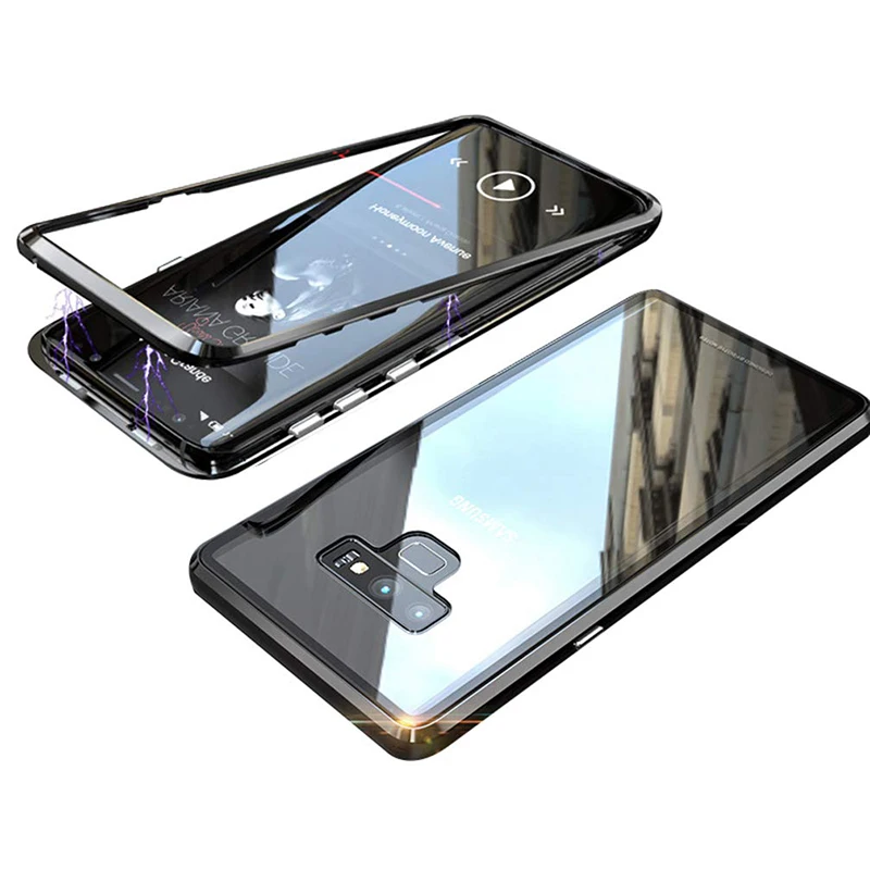Black Double Glass Магнитный поглощающий металлический чехол s для samsung Galaxy Note 9 чехол двустороннее стекло для samsung Galaxy Note 9 Note8 чехол - Цвет: Black Double Glass