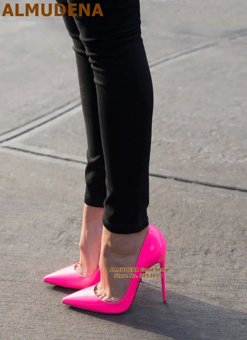 Туфли на высоком каблуке 12 см 10 8 розовые зеркальные без застежек ALMUDENA неглубокие