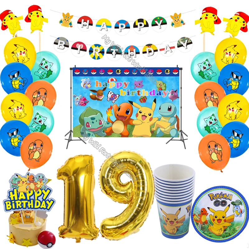 Украшение для вечеринки в честь Дня Рождения с покемоном баннер Пикачу накидка
