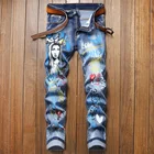Джинсы для мужчин, модные облегающие джинсовые брюки, байкерские высококачественные мужские прямые повседневные дизайнерские удобные современные модные с принтом