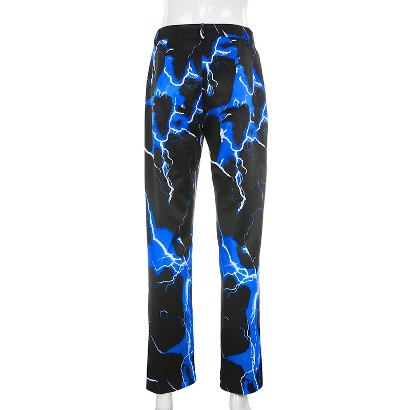 

Lightning Print Streetwear Cargo Pants Women Casual Ladies Jogger Trousers High Waist Hippie Baggy Pants Goth Aesthetic