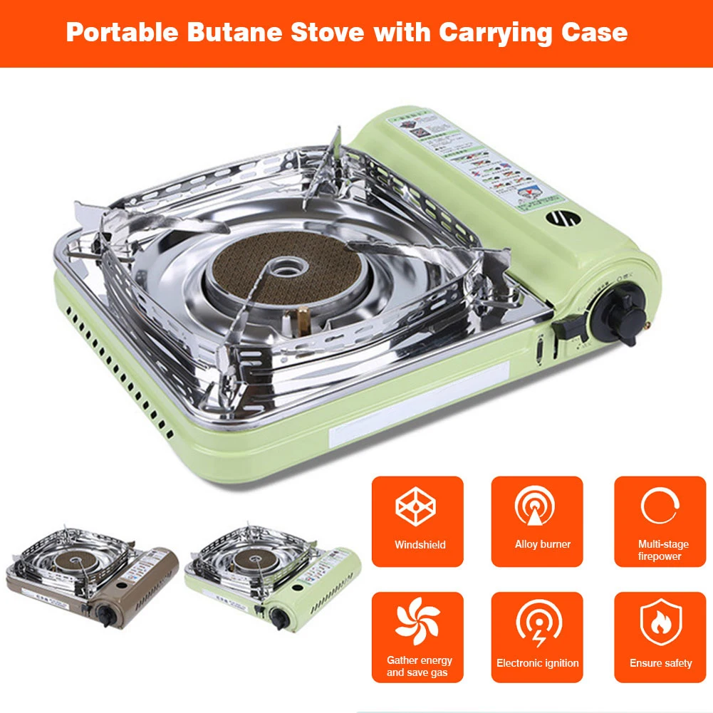 

Butane Gas Stove Portable Gas Burner Furnace Picnic Stove Windproof Adjustable Cooker Cookware For Outdoor Camping Picnic BBQ