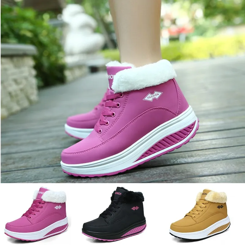 

Women's Winter Sneakers PU Lace- Up Walking Shoes Plus Velvet Warm Comfortable Trekking Trainers Thick