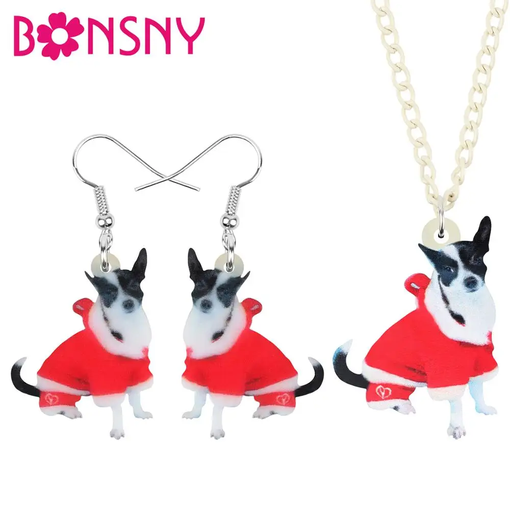 Bonsny акриловый Рождественский костюм Чихуахуа собака Ювелирные наборы Висячие