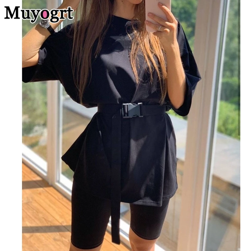 

Muyogrt Casual Solid Outfits Women's Two Piece Suit With Belt Home Loose Sports Tracksuits Fashion Bicycle Summer Hot Suit 2021