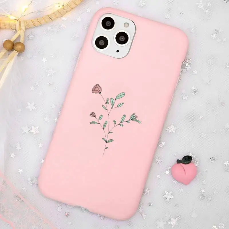 

Flower Aesthetic art Phone Case Candy Color for iPhone 11 12 mini pro XS MAX 8 7 6 6S Plus X SE 2020 XR