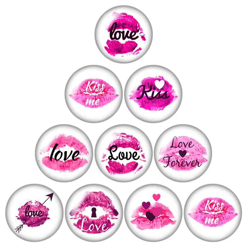 ZB1212 Новые узоры сердец Love Kiss 10 шт Смешанные 12 мм/16 мм/18 мм/25 мм круглый стеклянный кабошон демонстрационная плоская задняя фурнитура - Цвет: ZB1212