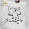 BlessLiving Friendship Bed Blanket Hand Drawn Soft Fluffy Blanket Letters Print Custom Blanket White Simple Stylish Cobertor 1