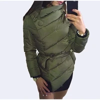 2022 autumn and winter single breasted womens casual fashion thin short coat high neck sashes button coats warm sashes jacket