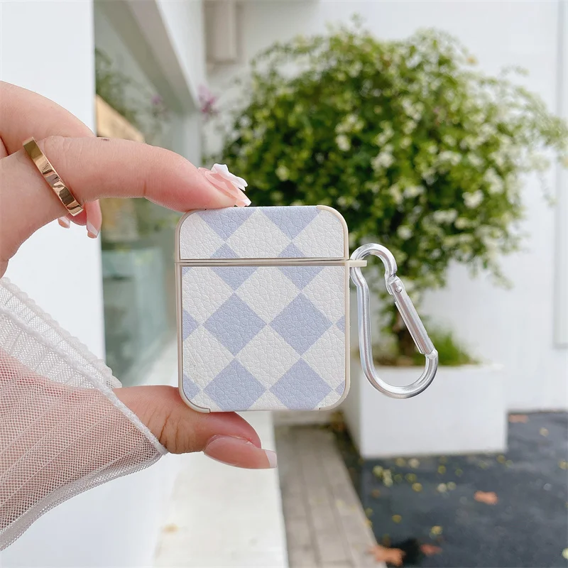 

Мягкий Фиолетовый клетчатый чехол для наушников Apple Airpods 1 2 Pro, модный кожаный силиконовый чехол для airpods, милый Футляр для зарядки