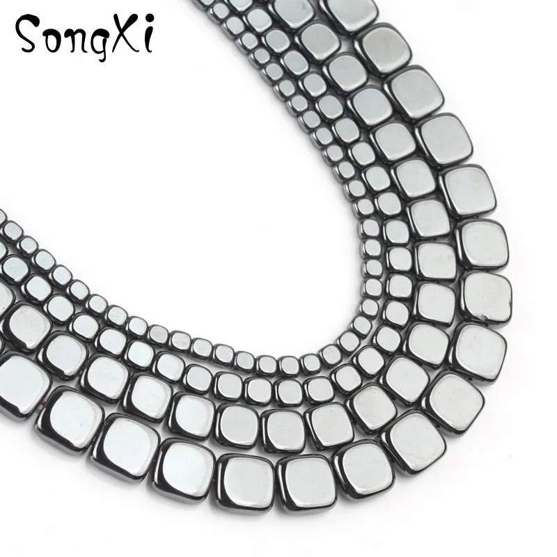 Бусины из натурального камня черного гематита квадратной формы