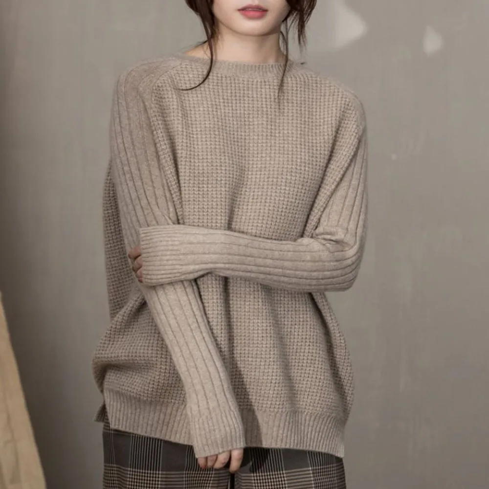 

Женский свитер 2021, зимний плотный шерстяной пуловер, повседневный вязаный свитер с длинным рукавом и круглым вырезом, однотонный топ в Коре...