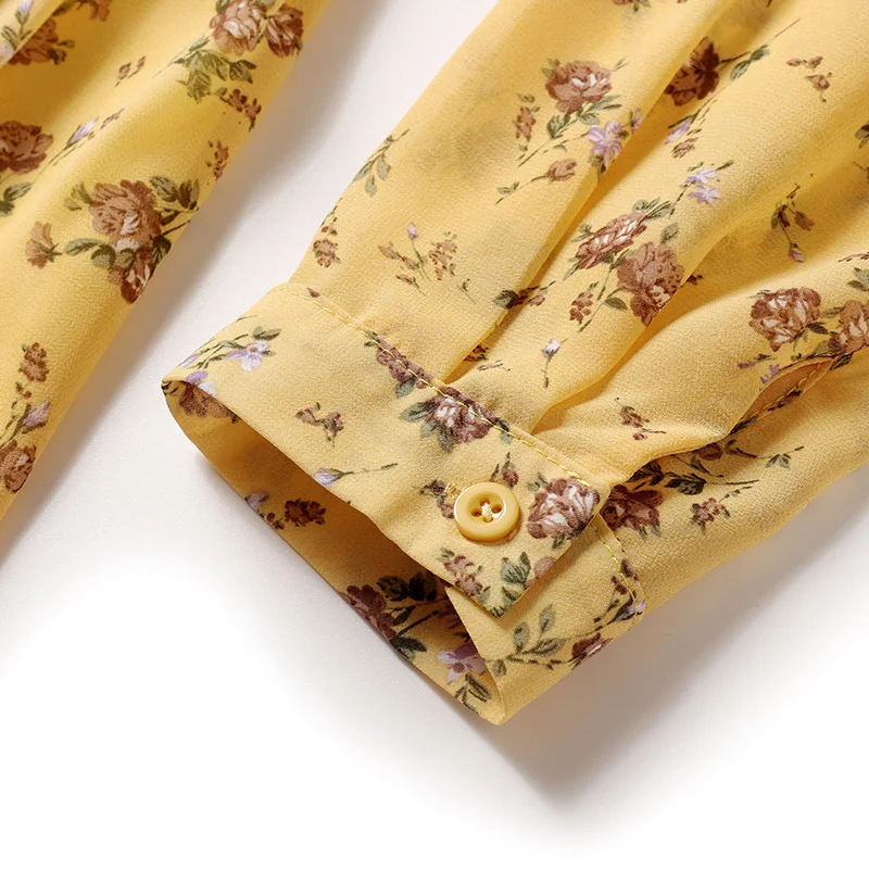 

JCHB 2021 Korean Style Woman Dress Floral Chiffon Dress Female Long Sleeve Dresses for Women Elegant Spring Autumn Vestidos PPH