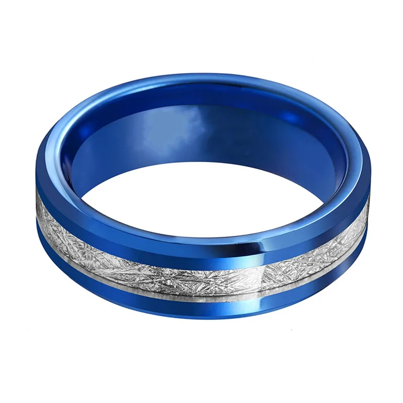 

8mm stainless steel ring blue silver wire inlaid men's ring fashion creative jewelry ring