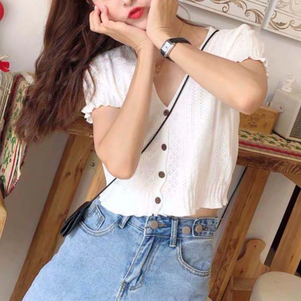 Модная женская Летняя трикотажная шелковая футболка с коротким рукавом и v