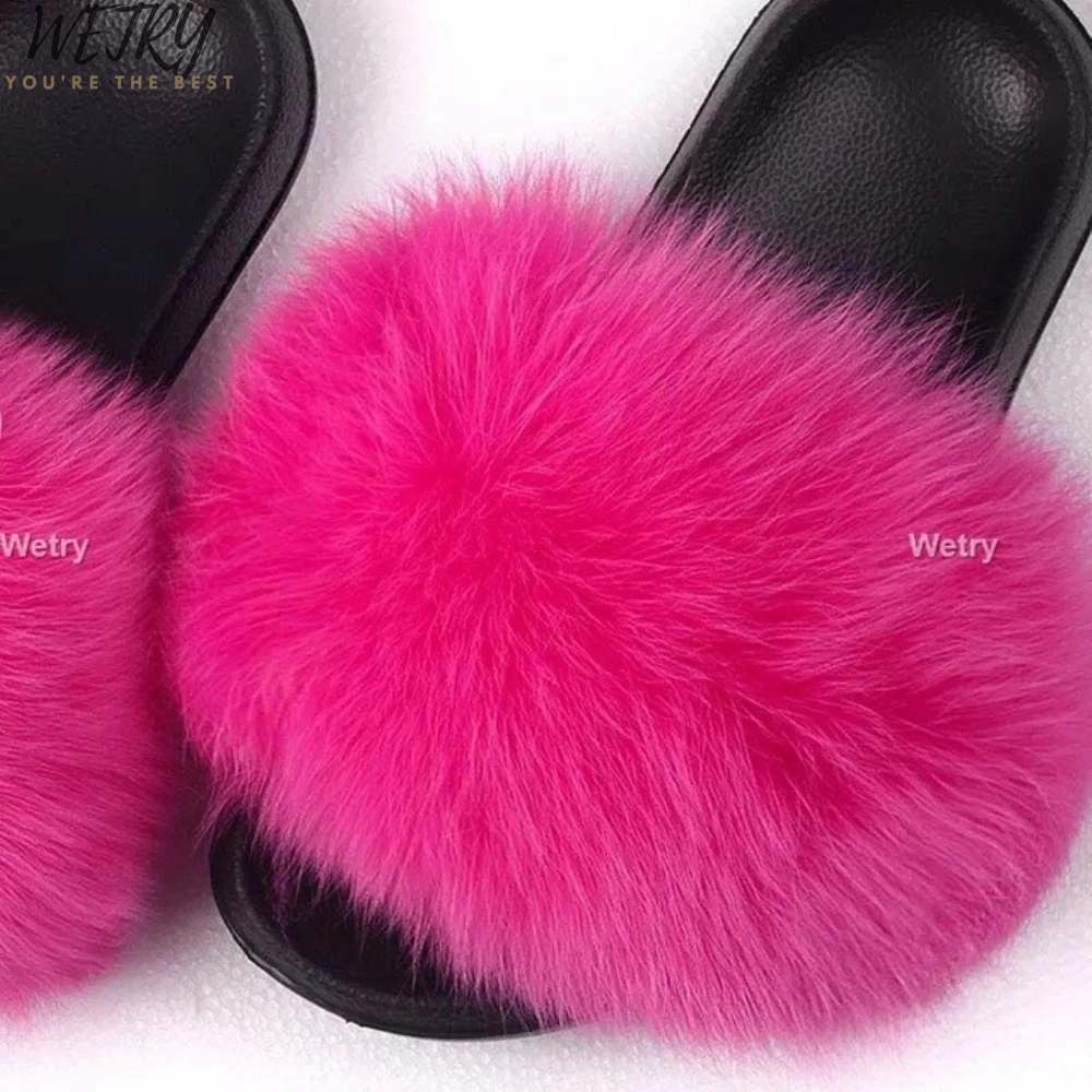 Fox Fur Slides Г., шлепанцы с натуральным лисьим мехом пушистые шлепанцы с мехом лисы Мягкие плюшевые меховые шлепанцы Летняя женская обувь - Цвет: Fox Fur Slides