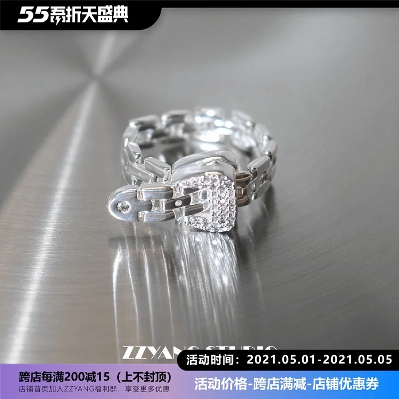 

Belt Buckle Modeling Ring Female Light Luxury Minority Design Diamond-Embedded Exquisite Adjustable Fashion Chain Personality Ri