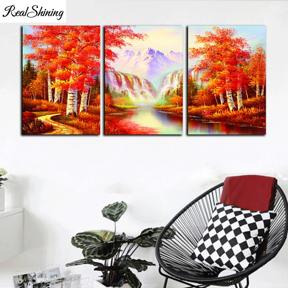 

Autumn Trees Landscape Full Square Round Diamond painting 3 Piece picture of rhinestone,mosaic full embroidery,Home Decor T866