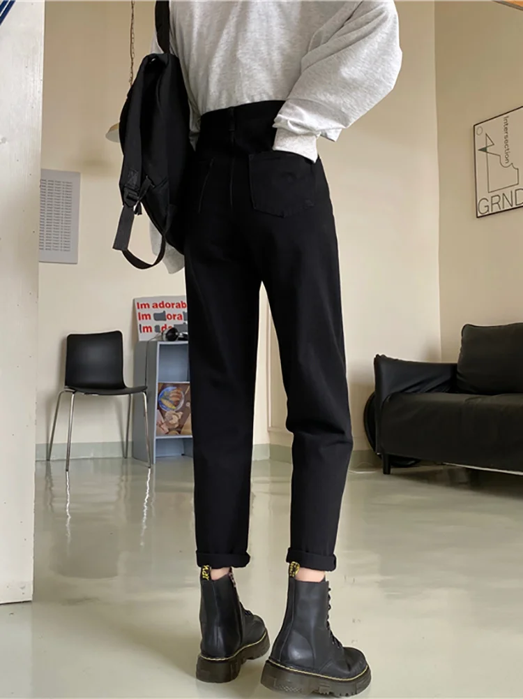 Осень 2021 Новинка Узкие прямые брюки с высокой талией для папы потертые 9-точечные