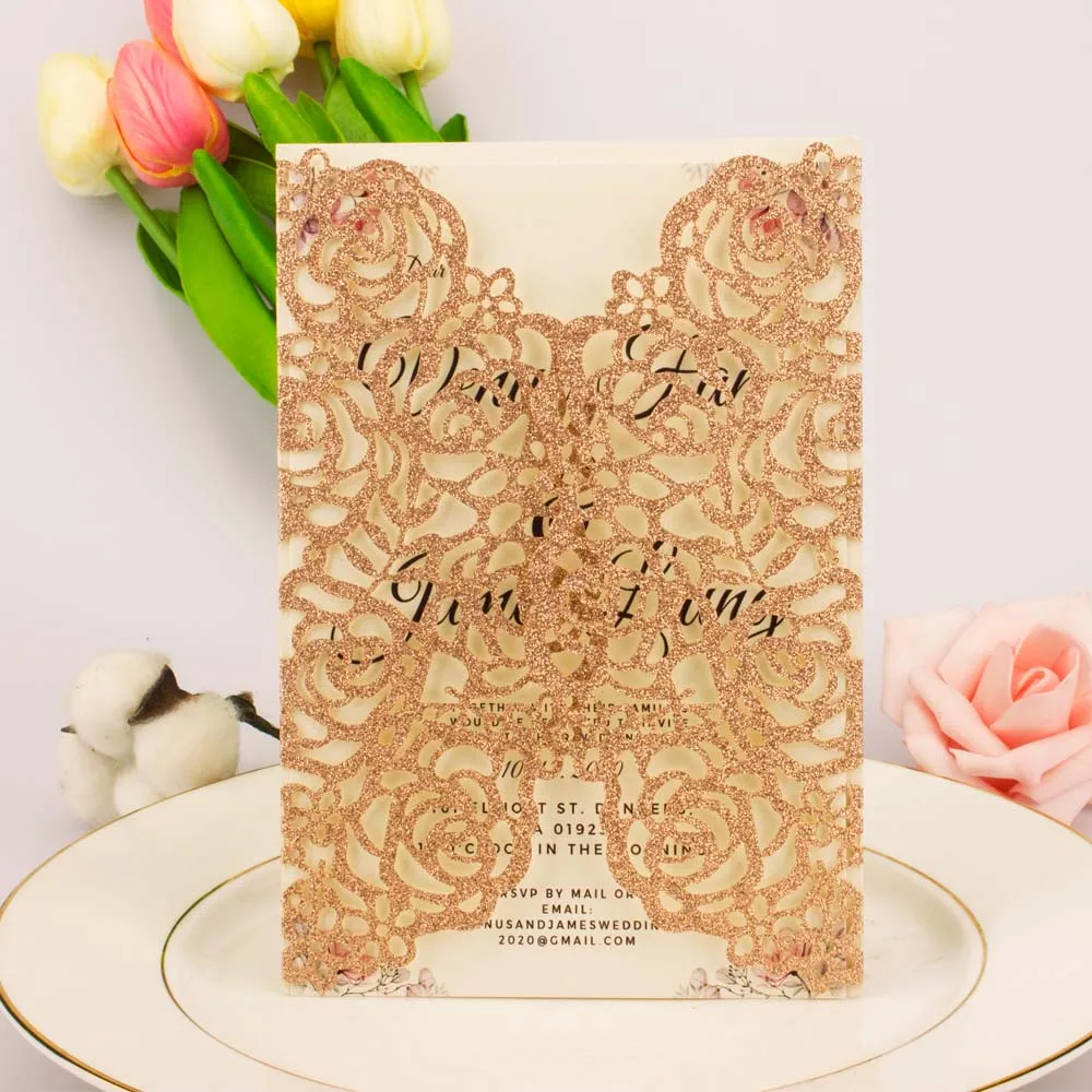25 шт. блестящая бумага элегантная лазерная резка цветов свадебные