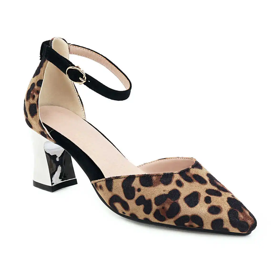 

summer new 2021 2020 new thick heel high heel leopard buckle hollow Sandals Size 31-48 shoes
