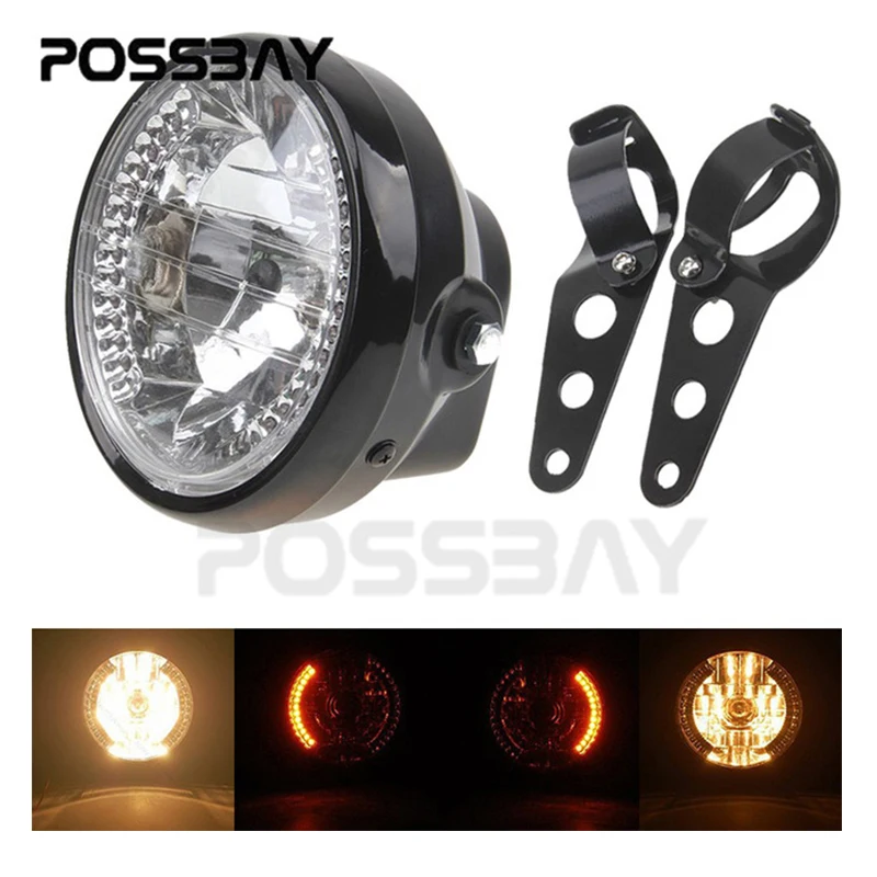

Posbay 6,5 ''35 Вт H4 фара мотоцикла сигнальный фонарь с кронштейном универсальный для Honda Suzuki Yamaha Головной фонарь