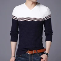 men pullover sweater fashion v neck casual knitted sweaters spring and autumn fit slim pullovers men patchwork brand clothing